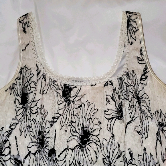dressbarn Tank with Sheer Overlay and Lacy Bottom Black & White 337 - Picture 2 of 9